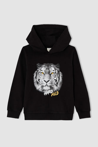 Sweat-shirt à capuche coupe décontractée imprimé tigre pour garçon