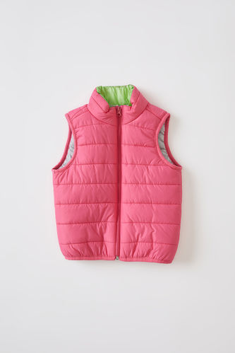 Baby Girl High Collar Combed Cotton Puffer Vest