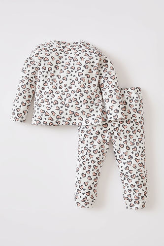 Kız Bebek Kalp Desenli Uzun Kollu Pamuklu Pijama Takımı