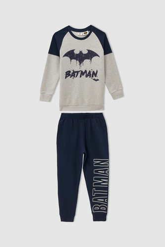 Erkek Çocuk Süper Man Lisanslı Uzun Kollu Kalın Sweatshirt Kumaşı İçi Yumuşak Tüylü Pijama Takım