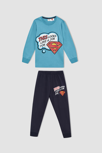 Boy Superman Licenced Long Sleeve Knitted Pyjamas Set