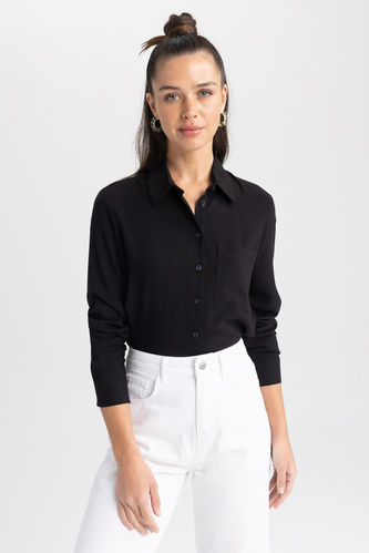 Black WOMAN Regular Fit Long Sleeve Shirt 2806408 | DeFacto