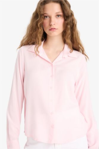 قميص كم طويل قصة عادية بياقة قميص