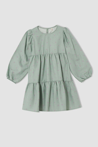 Girl Long Sleeve Flywheel Detailed Mini Dress