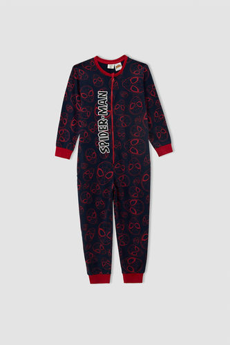 Erkek Çocuk Spider Man Lisanslı Uzun Kollu Fermuar Kapamalı Tulum Pijama