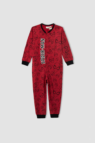 Erkek Çocuk Spider Man Lisanslı Uzun Kollu Fermuar Kapamalı Tulum Pijama