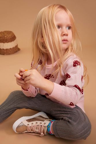 Baby Girl Mushroom Figured Cotton Sweater