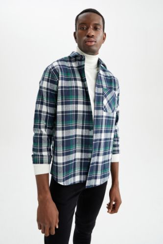 Green MEN Regular Fit Long Sleeve Check Print Knit Shirt 2378389