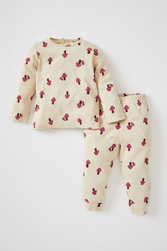 Kız Bebek Mantar Desenli Uzun Kollu Pamuklu Pijama Takım