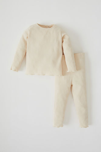Kız Bebek Fitilli Pamuklu Uzun Kollu  Pijama Takım