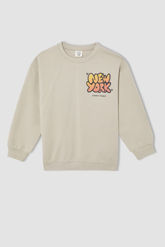 Boy Oversize Long Sleeve Slogan Print Knitted Sweatshirt