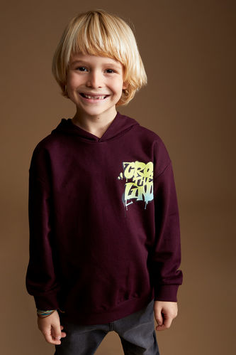Erkek Çocuk Oversize Fit Kapüşonlu Sırt Baskılı Sweatshirt Kumaşı Sweatshirt