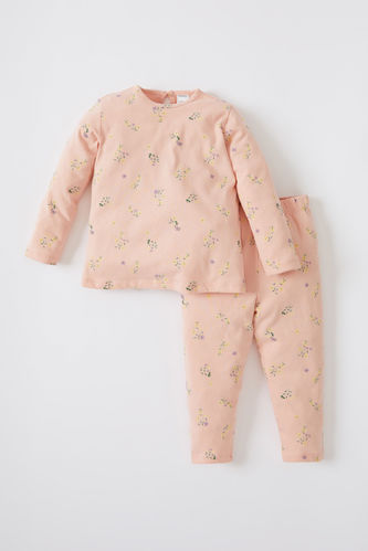 Kız Bebek Çiçek Desenli Uzun Kollu Pamuklu Pijama Takım