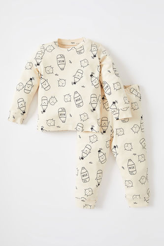 Erkek Bebek  Desenli Uzun Kollu Organik Pamuklu Pijama Takım