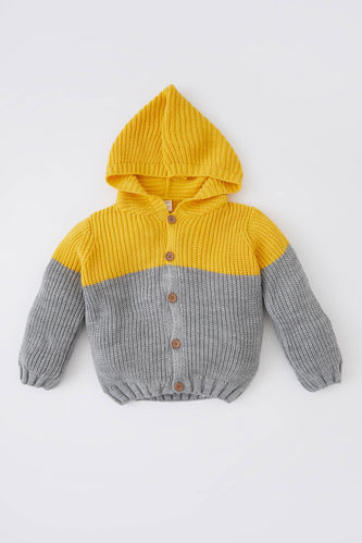 Baby Boy Regular Fit Color Block Hooded Knitwear Cardigan