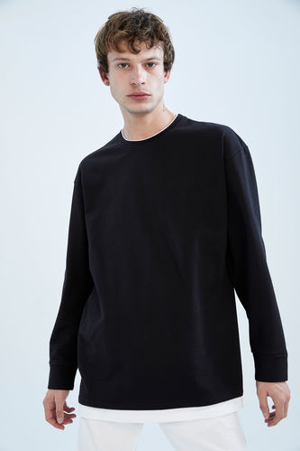 Black MAN Oversize Fit Long Sleeve Sweatshirt 2558113 | DeFacto