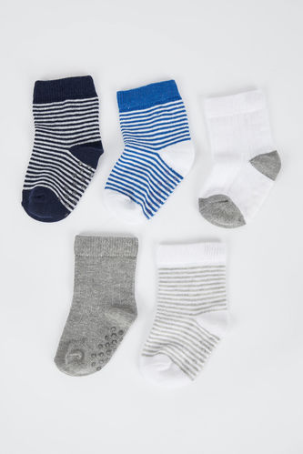 Baby Boy Cotton Non-Slip Sole 5 Pack Long Socks