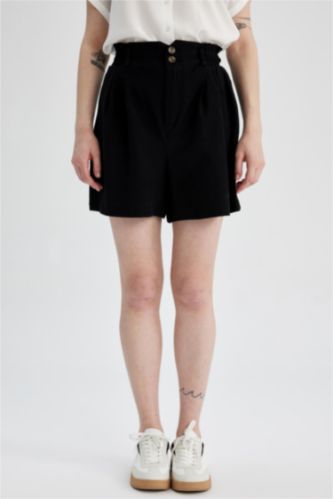 Relax Fit Paperbag Waist Linen Blend Shorts