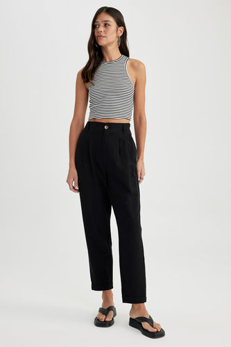 Slouchy Linen Blend Ankle Length Trousers