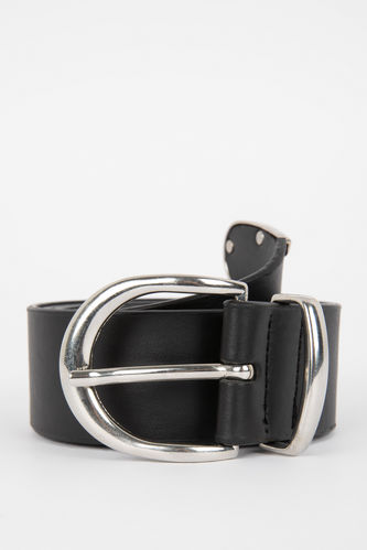 Women Rectangle Buckle Faux Leather Belt