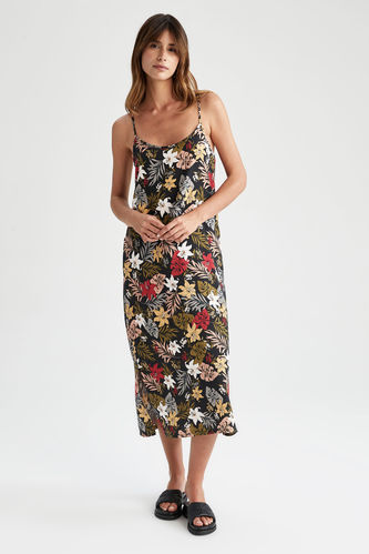 A Cut Strappy Floral Print Maxi Dress