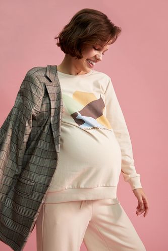 Regular Fit Long Sleeve Printed Maternity Sweatshirt
