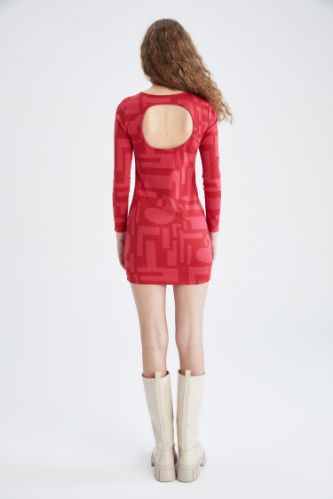 Rouge FEMME Mini-robe moulante à manches longues et dos nu à motif