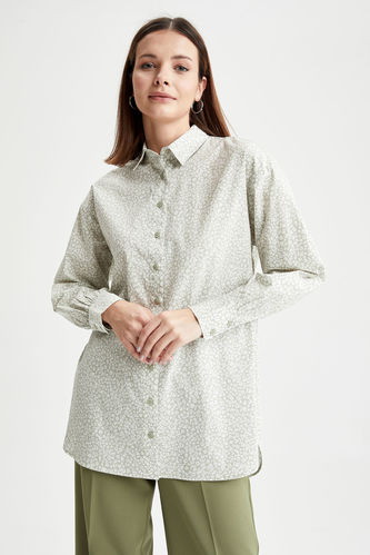 Relax Fit Floral Long Sleeve Poplin Long Sleeve Tunic