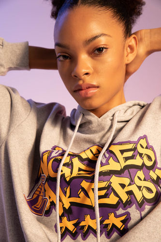 Black MAN Defacto Fit NBA Los Angeles Lakers Boxy Fit Hoodie Sportswear  Sweatshirt 2755532