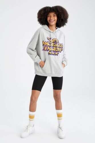 Black MAN Defacto Fit NBA Los Angeles Lakers Boxy Fit Hoodie Sportswear  Sweatshirt 2755532