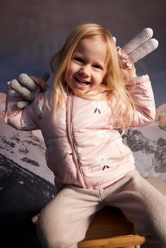 Kız Bebek Desenli Kapüşonlu Polar Astarlı Mont 