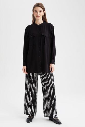Relax Fit Striped Wide Leg Viscose Trousers