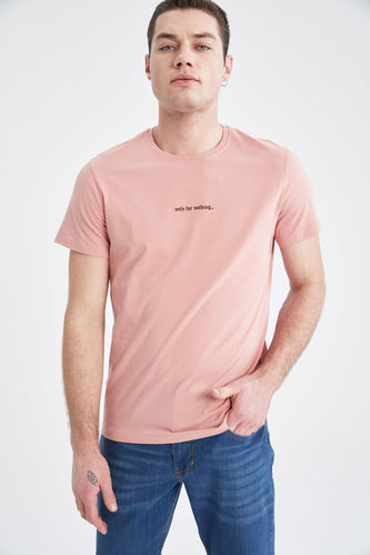 Slim Fit Short Sleeve Slogan Printed T-Shirt