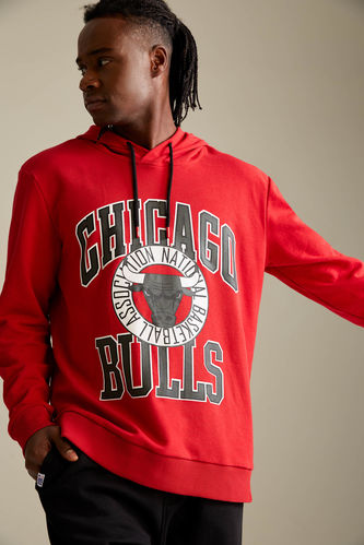 Defacto Fit NBA Chicago Bulls Lisanslı Oversize Fit Kapüşonlu Uzun Kollu Sweatshirt