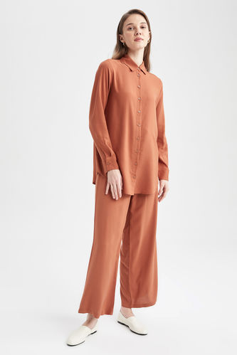 Relax Fit Belted Detailed Wide Leg Viscose Trousers