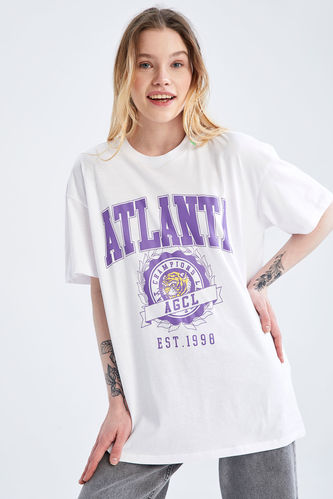 Oversized Short Sleeve Slogan Print T-Shirt