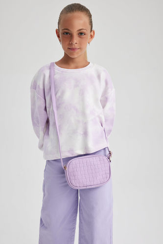 Girl Long Sleeve Batik Print Crop Sweatshirt