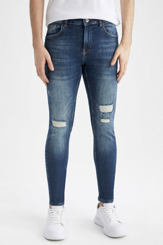 Skinny Comfort Fit Dar Rahat Kalıp Normal Bel Ekstra Dar Paça Yırtık Detaylı Jean Pantolon