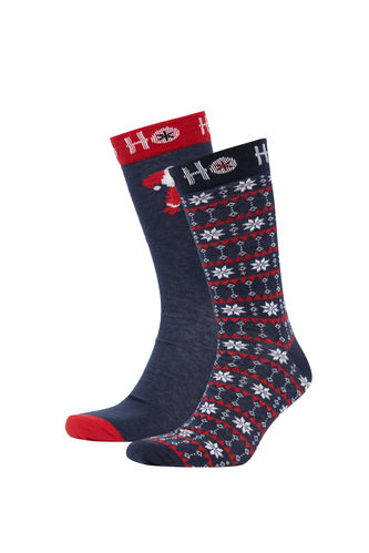 Men Christmas Themed Cotton 2 Piece Long Socks