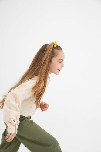 Kız Çocuk Desenli Crop Muslin Uzun Kollu Gömlek