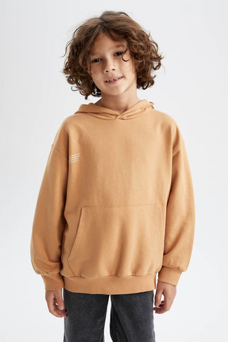 Erkek Çocuk Oversize Fit Basic Kapüşonlu Baskılı Sweatshirt