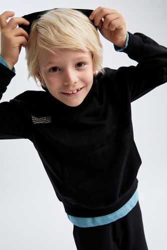Erkek Çocuk Oversize Fit Basic Kapüşonlu Baskılı Sweatshirt