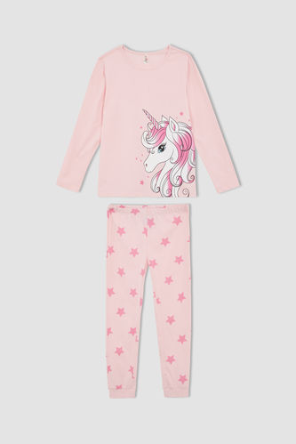 Kız Çocuk Unicorn Baskılı Uzun Kollu Pamuklu Pijama Takım