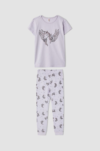 Girl Regular Fit Short Sleeve Unicorn Print Pyjama Set