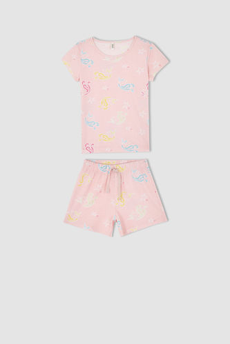 Kız Çocuk Desenli Kısa Kollu Pamuklu Pijama Takım