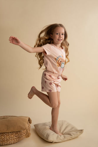 Girl Regular Fit Short Sleeve Bear Print Pyjama Set