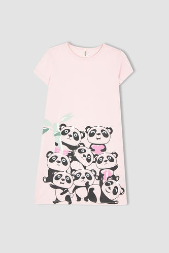 Girl Regular Fit Short Sleeve Panda Printed Mini Dress