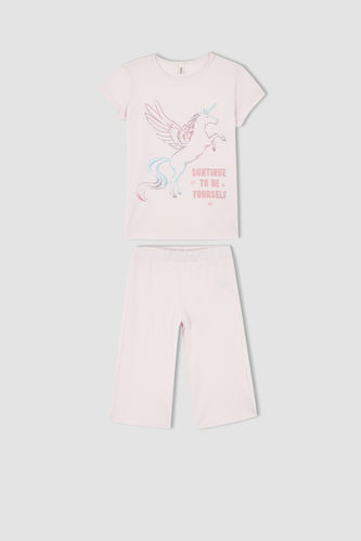 Girl Unicorn Printed Cotton Capri 2 Piece Pajama Set