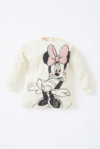 Kız Bebek Minnie Mouse Lisanslı Bisiklet Yaka Uzun Kollu Elbise