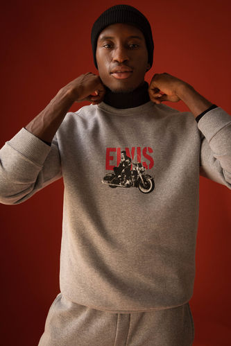 Elvis Presley Lisanslı Regular Fit Bisiklet Yaka Geri Dönüşümlü Sweatshirt